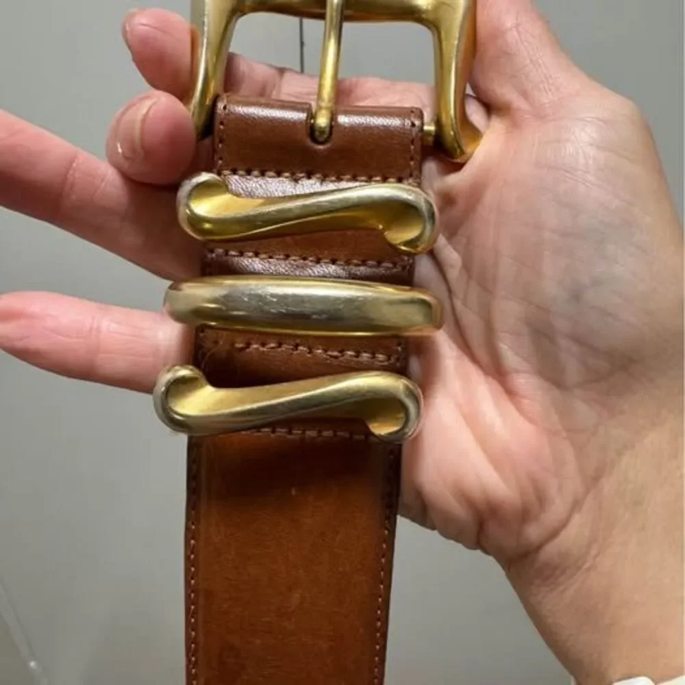 Brighton Brown Leather Belt Size S 32” Gold Brass Hardware Western Boho